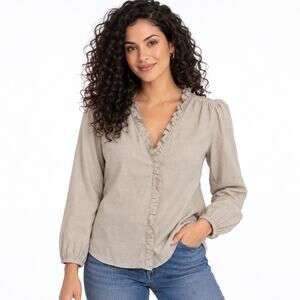 J. crew Khaki flowy ruffled cottagecore preppy blouse women S